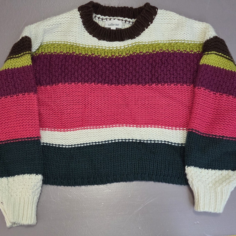 Willow‎ & Root Colorful Striped Crew Neck Cropped Sweater. Large